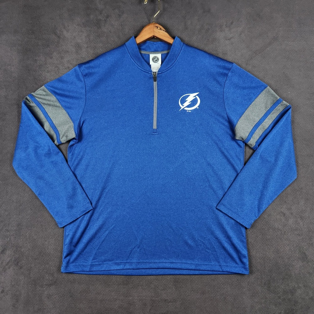 Tampa Bay Lightning 1/4 Zip Top Mens XL Blue Gray Striped Sleeve Pullover